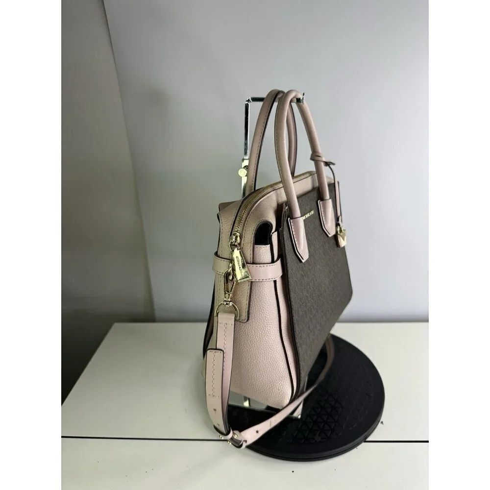 Michael Kors Mercer Medium Duffel Satchel Light Pink Stripe Leather Bag